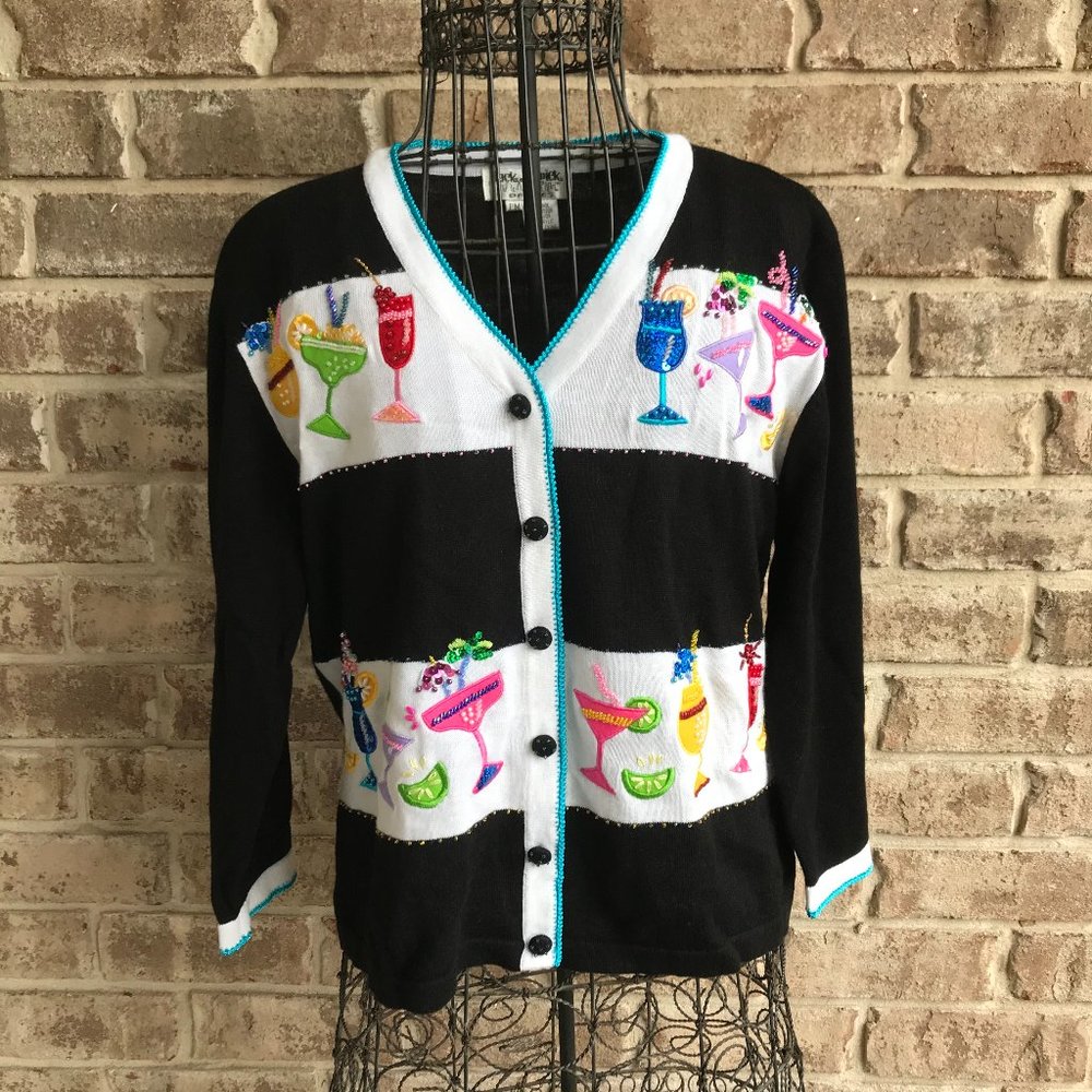 Jack B Quick Cocktails Cardigan Petite Medium VTG